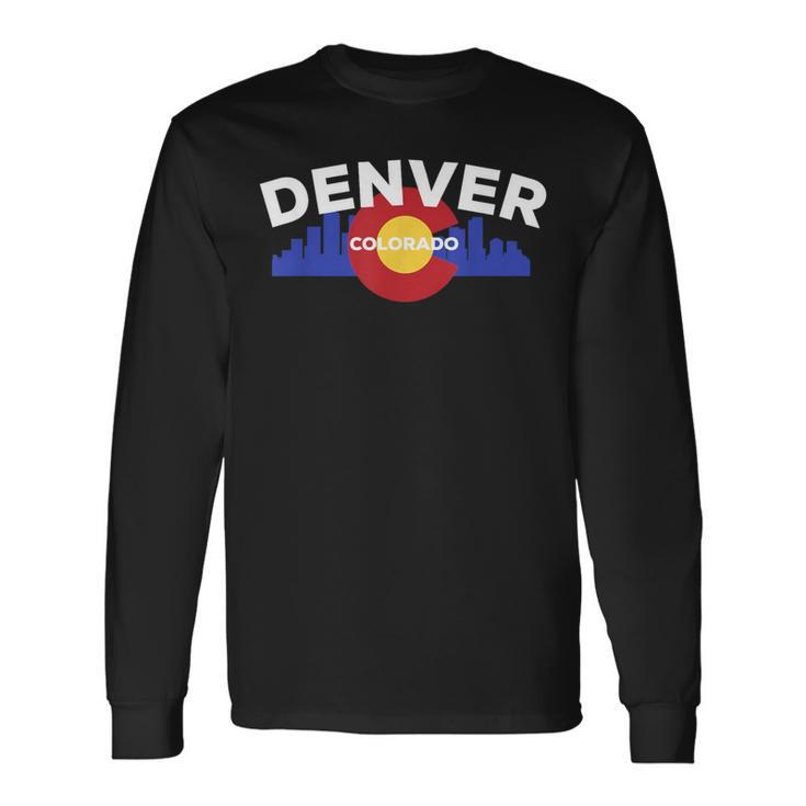 Downtown Denver Colorado Flag Skyline Long Sleeve T-Shirt