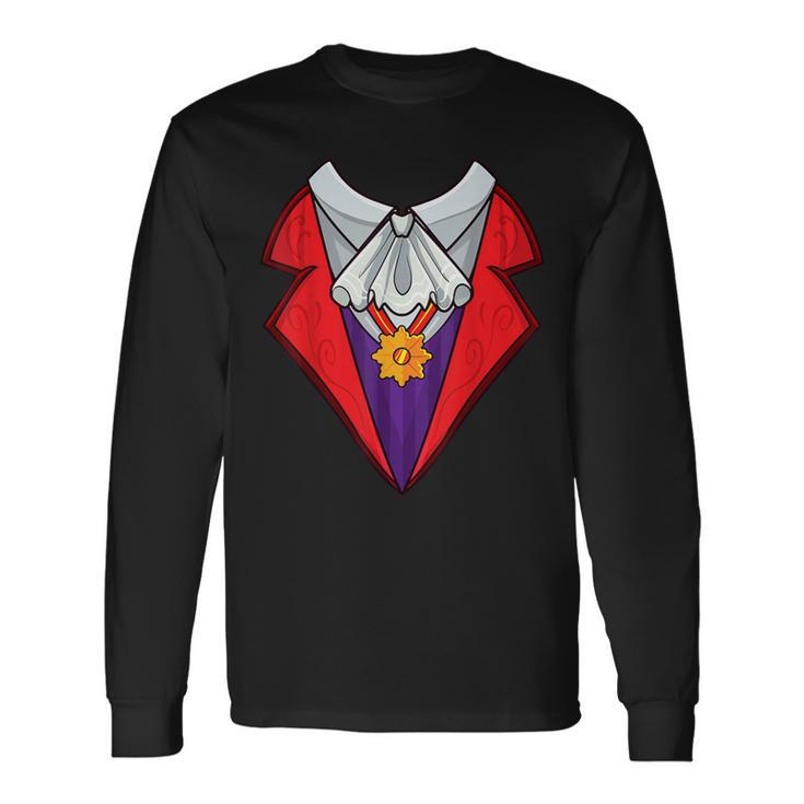 Dracula Vampire Halloween Costume Cosplay Tuxedo Retro Long Sleeve T-Shirt