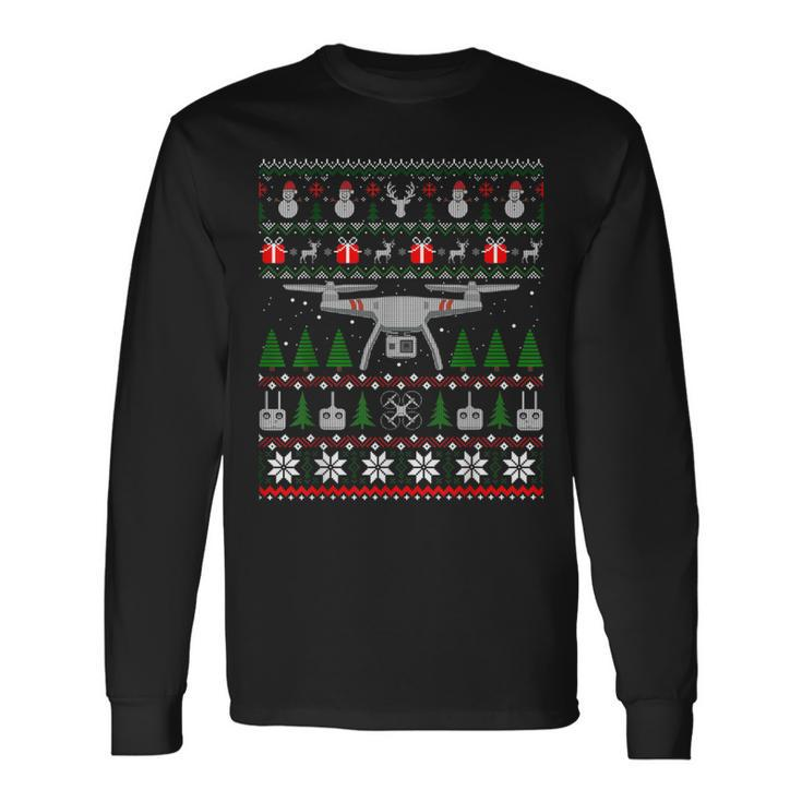 Drone Ugly Christmas Sweater Quadcopter Long Sleeve T-Shirt