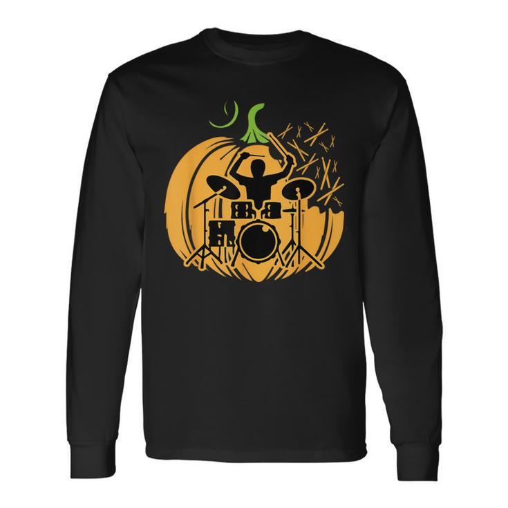 Drum-Mer Pumpkin Band Rock Music Lover Cool Musician Long Sleeve T-Shirt