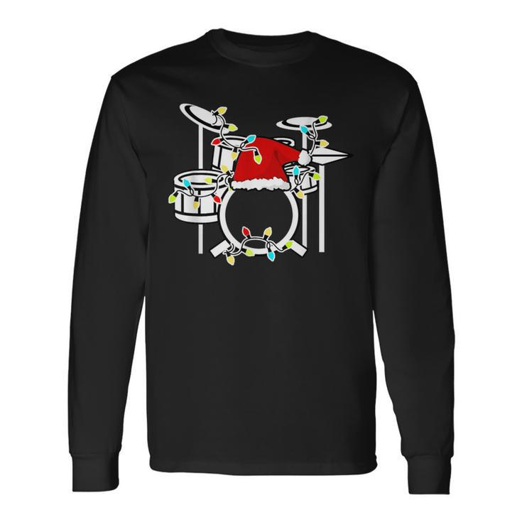 Drumming Santa Hat Drums Drummer Christmas Long Sleeve T-Shirt