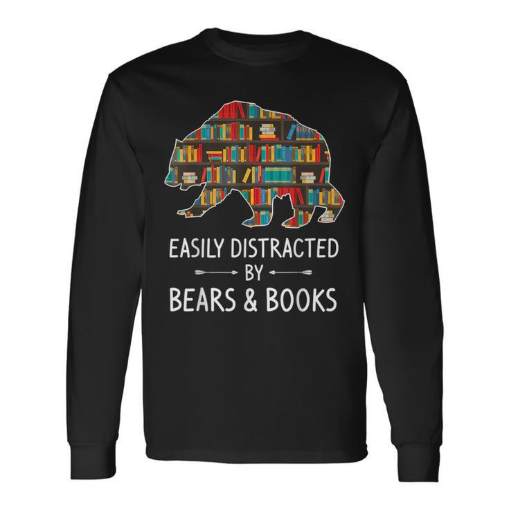 Easily Distracted By Bears & Books Lover Mammal Animal Long Sleeve T-Shirt
