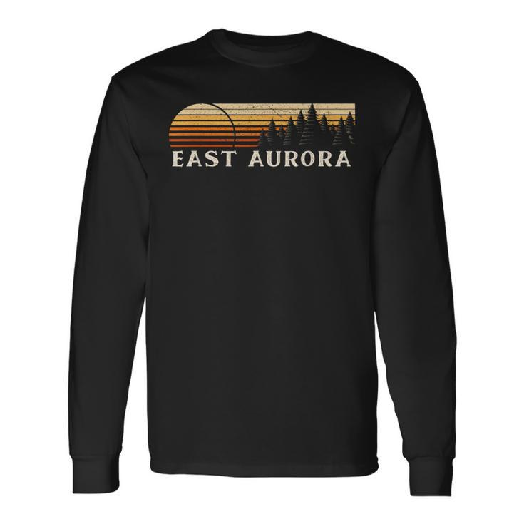 East Aurora Ny Vintage Evergreen Sunset Eighties Retro Long Sleeve T-Shirt