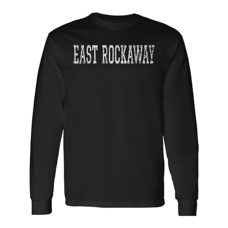 East Rockaway Vintage White Text Apparel Long Sleeve T-Shirt