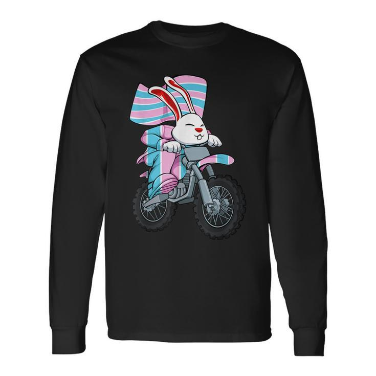 Easter Bunny Ridng Motorcycle Lgbtq Transgender Pride Trans Long Sleeve T-Shirt
