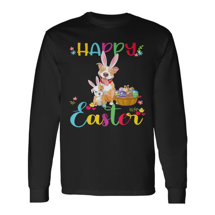 Easter Day Pitbull Dog Puppy Wearing Rabbit Ears For Rabbit Lovers Long Sleeve T-Shirt T-Shirt