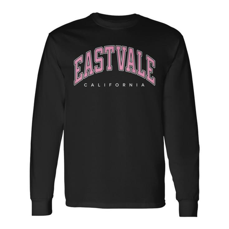 Eastvale California Ca Varsity Style Pink Text Long Sleeve T-Shirt