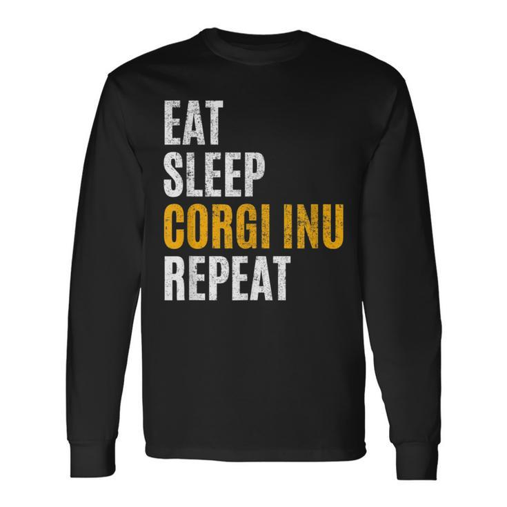 Eat Sleep Corgi Inu Repeat Vintage Retro Long Sleeve T-Shirt T-Shirt