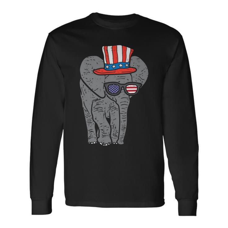 Elephant American Flag Usa 4Th Of July Fourth Patriot Animal Long Sleeve T-Shirt Gifts ideas