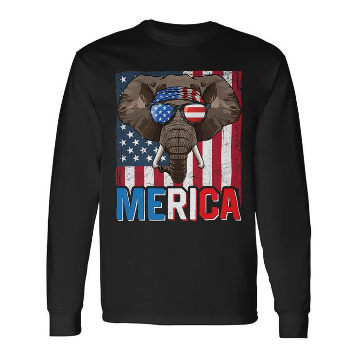 Elephant Merica 4Th Of July American Flag Usa Republican Long Sleeve T-Shirt
