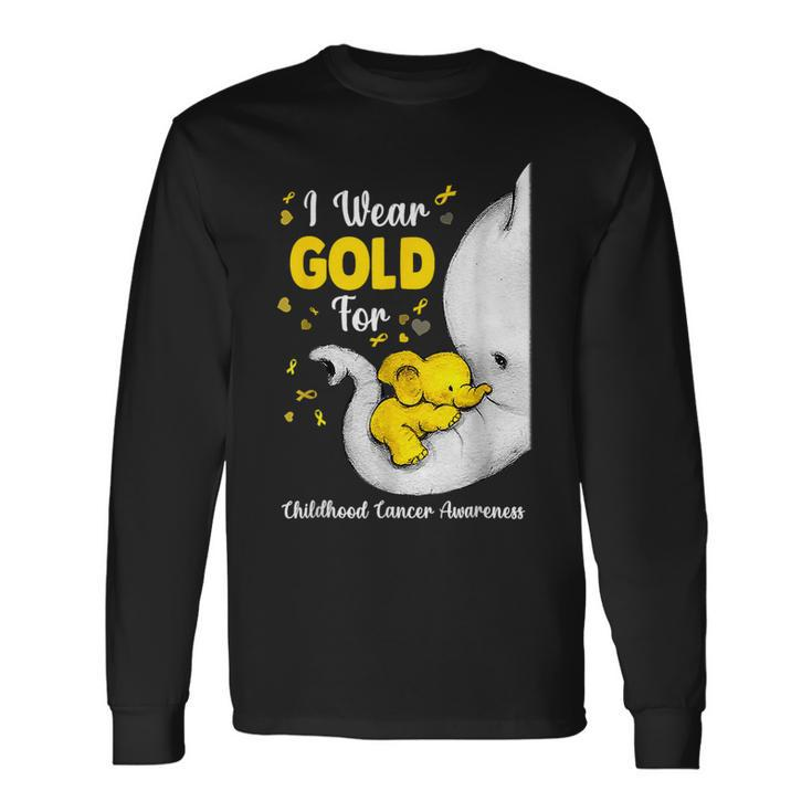 Elephant I Wear Gold Ribbon For Childhood Cancer Awareness Long Sleeve T-Shirt