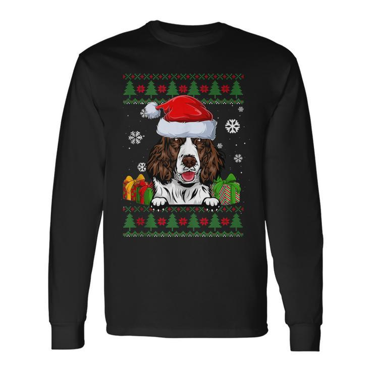 English Springer Spaniel Santa Hat Ugly Christmas Sweater Long Sleeve T-Shirt