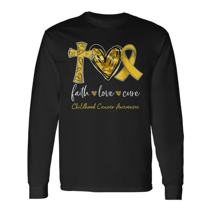 Faith Love Cure Gold Ribbon Childhood Cancer Awareness Long Sleeve T-Shirt