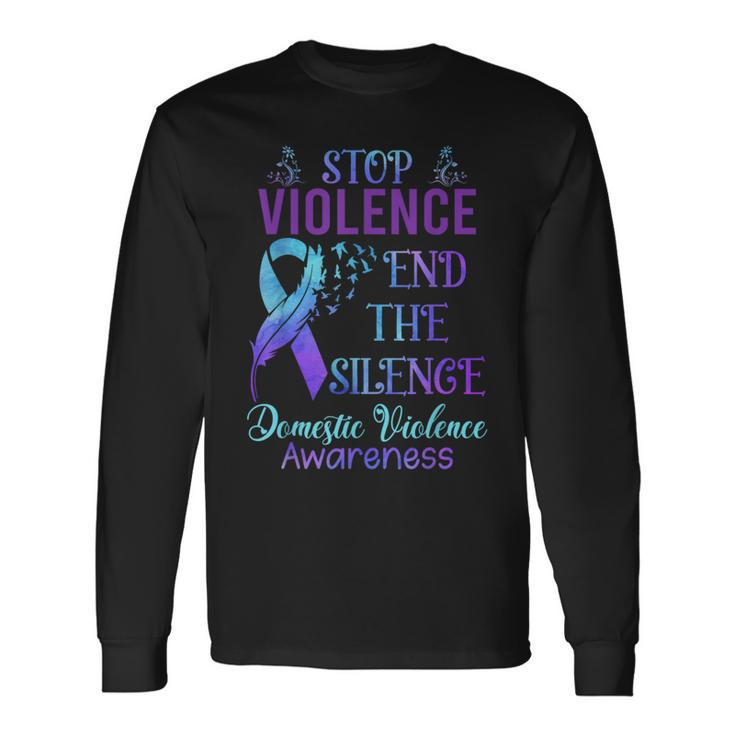 Family Domestic Violence Awareness Purple Ribbon Long Sleeve T-Shirt