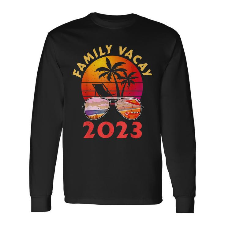 Family Vacay 2023 Retro Sunset Beach Trip Vacation Matching Long Sleeve T-Shirt