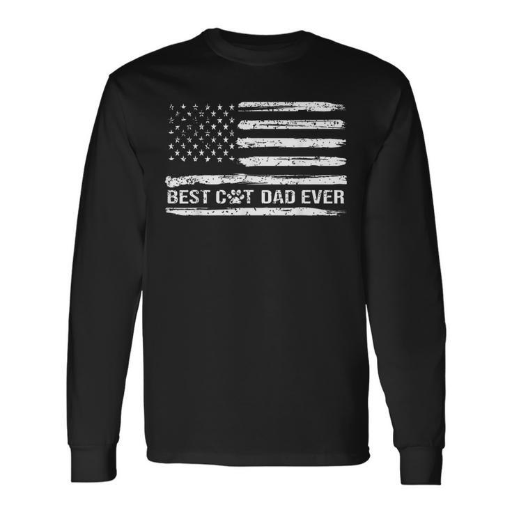 Fathers Day Best Cat Dad Ever With Us American Flag Long Sleeve T-Shirt T-Shirt