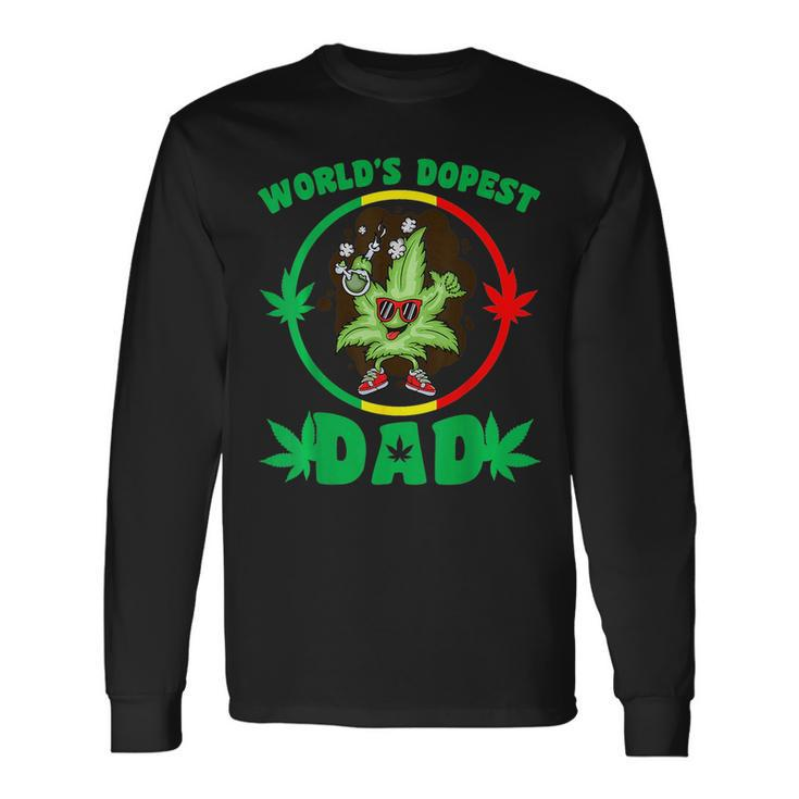 Fathers Day Worlds Dopest Dad Cannabis Marijuana Weed Long Sleeve T-Shirt Gifts ideas