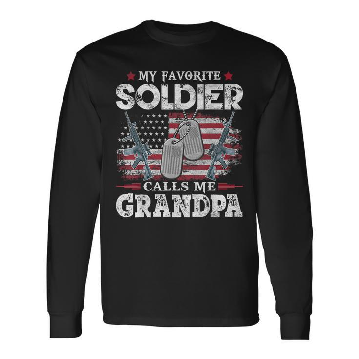 My Favorite Soldier Calls Me Grandpa Usa Flag Father Long Sleeve T-Shirt T-Shirt