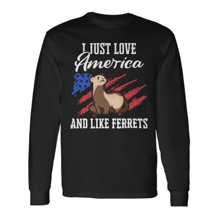 Ferret Marten Animal Usa Flag Long Sleeve T-Shirt