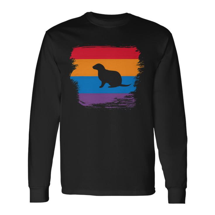 Ferret Shadow Silhouette With Colorful Flag Long Sleeve T-Shirt Gifts ideas