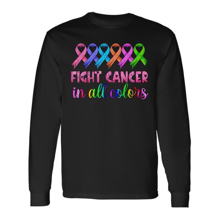 Fight Cancer In All Color Feather Breast Cancer Awareness Long Sleeve T-Shirt