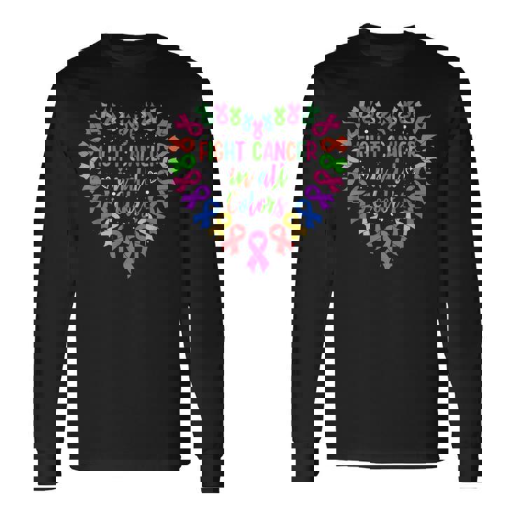 Fight Cancer In All Color Heart Breast Cancer Awareness Long Sleeve T-Shirt