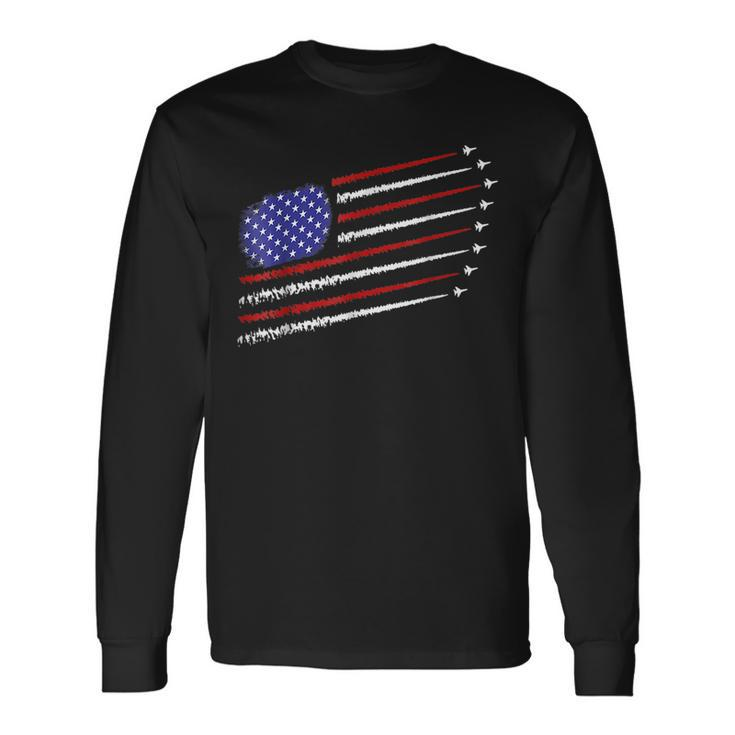 Fighter With Usa American Flag 4Th Of July Celebration Black Long Sleeve T-Shirt