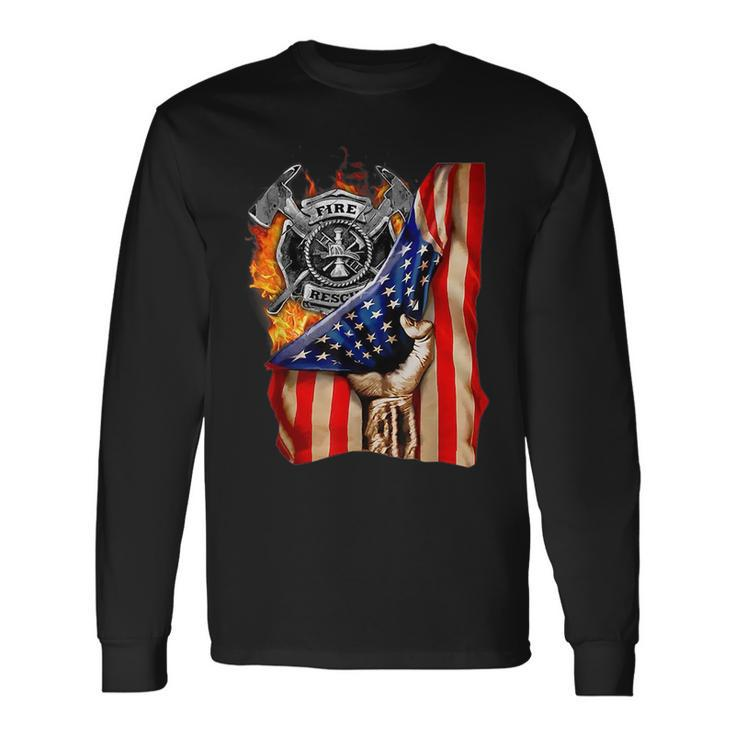 Firefighter American Flag Pride Hand Fire Service Lover Long Sleeve T-Shirt T-Shirt Gifts ideas