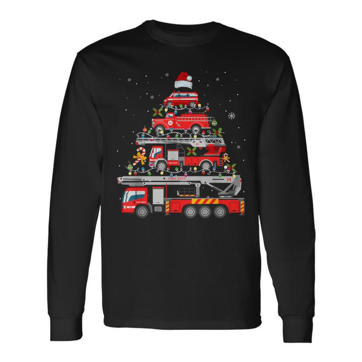 Firefighter Fire Truck Christmas Tree Lights Santa Fireman Long Sleeve T-Shirt