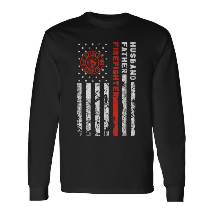 Firefighter Husband Father Fireman Fathers Day For Dad Long Sleeve T-Shirt T-Shirt