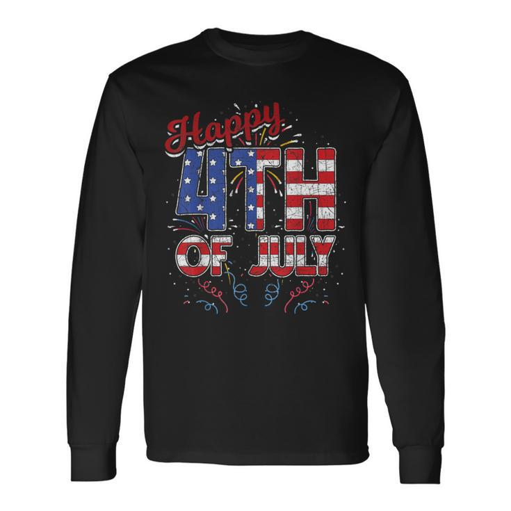 Fireworks Happy 4Th Of July Us Flag American 4Th Of July Long Sleeve T-Shirt