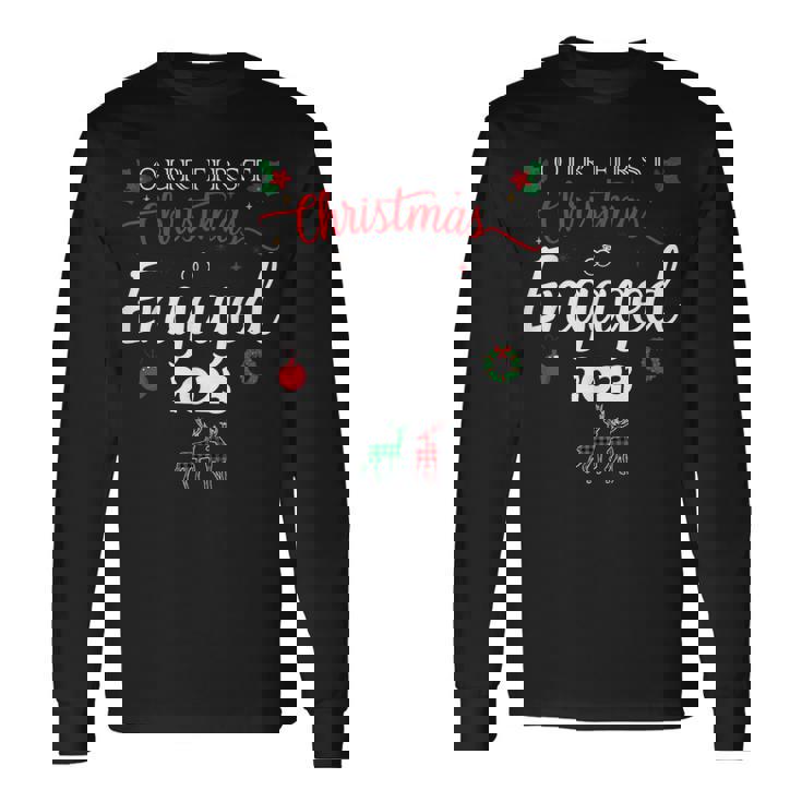 Our First Christmas Engaged 2023 Pajamas Couples Matching Long Sleeve T-Shirt Gifts ideas