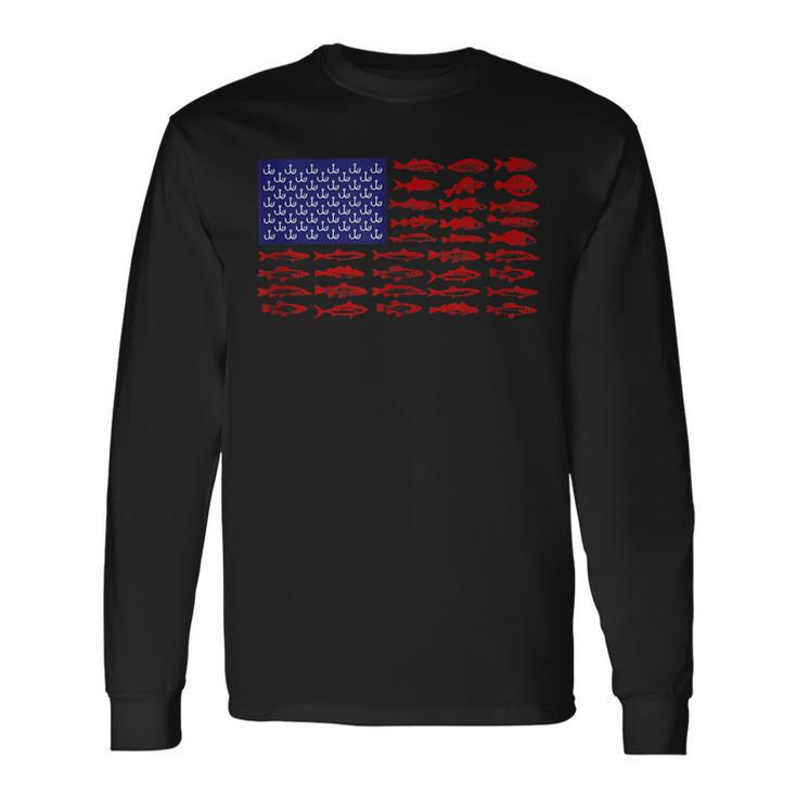 Fishing American Flag V2 Long Sleeve T-Shirt - Monsterry