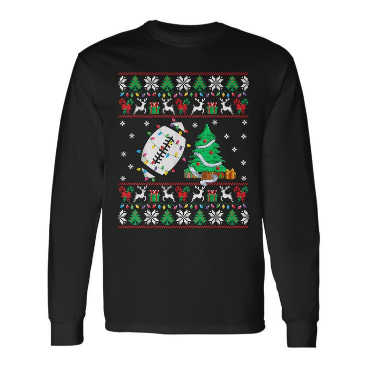 Football Ugly Christmas Sweater Football Player Xmas Lights Long Sleeve T-Shirt
