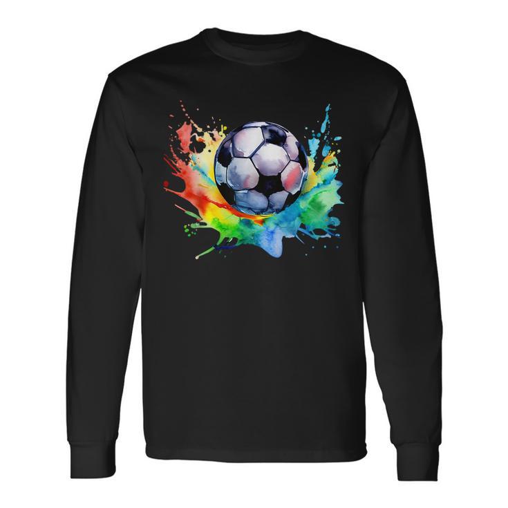 Football Watercolor Soccer Ball Artsy Splash Player Team Long Sleeve