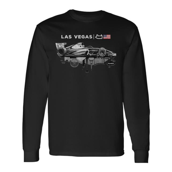Formula Racing Open Wheel Car Las Vegas Circuit Usa Flag Long Sleeve T-Shirt