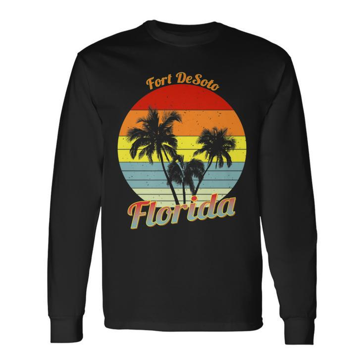 Fort Desoto Florida Retro Tropical Palm Trees Vacation Long Sleeve T-Shirt