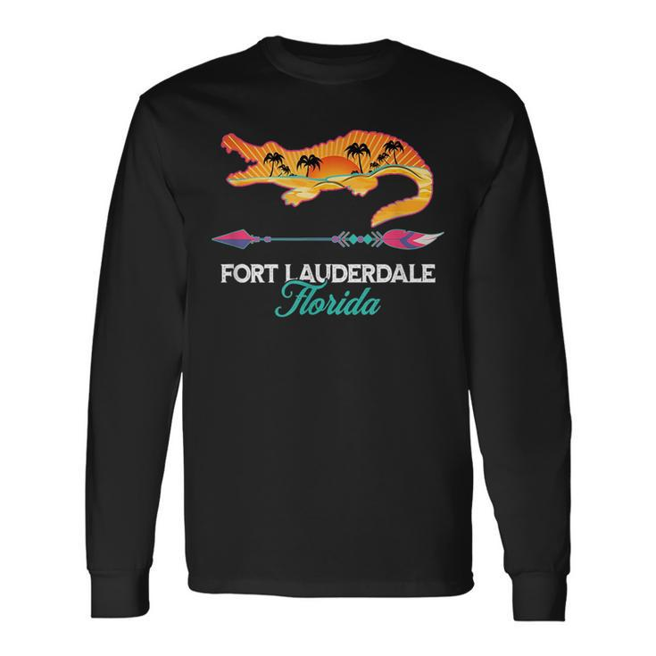 Fort Lauderdale Florida Alligator Retro Palm Trees Souvenir Long Sleeve T-Shirt T-Shirt