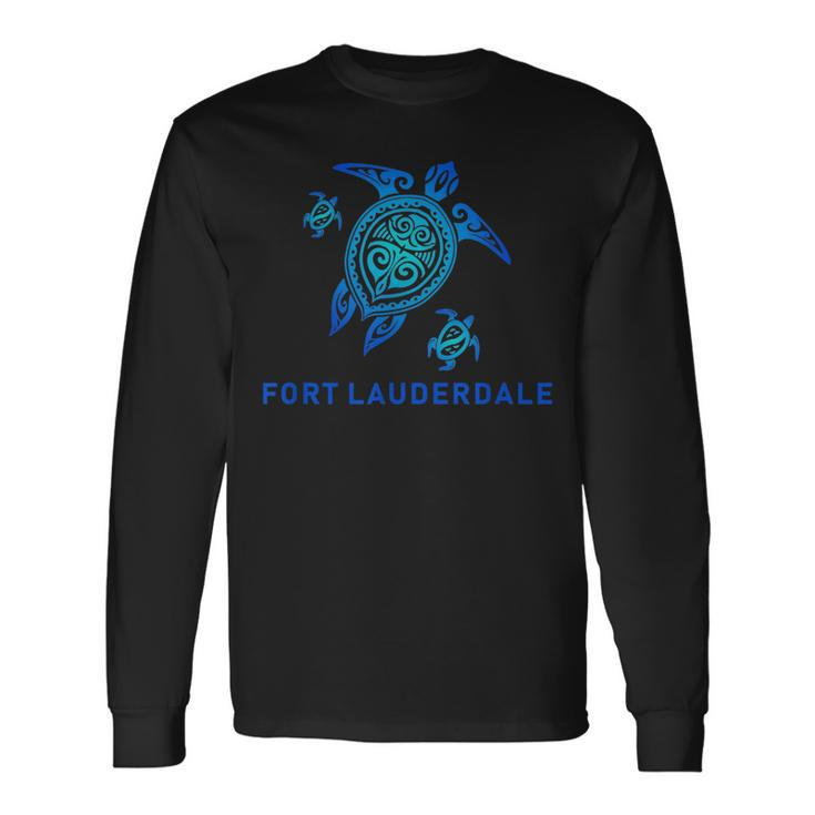 Fort Lauderdale Florida Sea Blue Tribal Turtle Long Sleeve T-Shirt T-Shirt