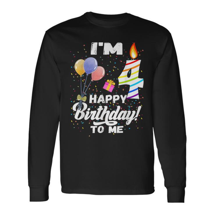 Four 4Yr 4Th Birthday Happy Birthday Boys Girls 4 Years Old Long Sleeve T-Shirt