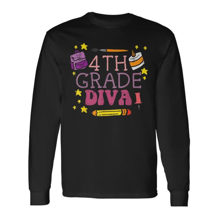 Fourth 4Th Grade Diva Cute First Day Of School Girls Long Sleeve T-Shirt