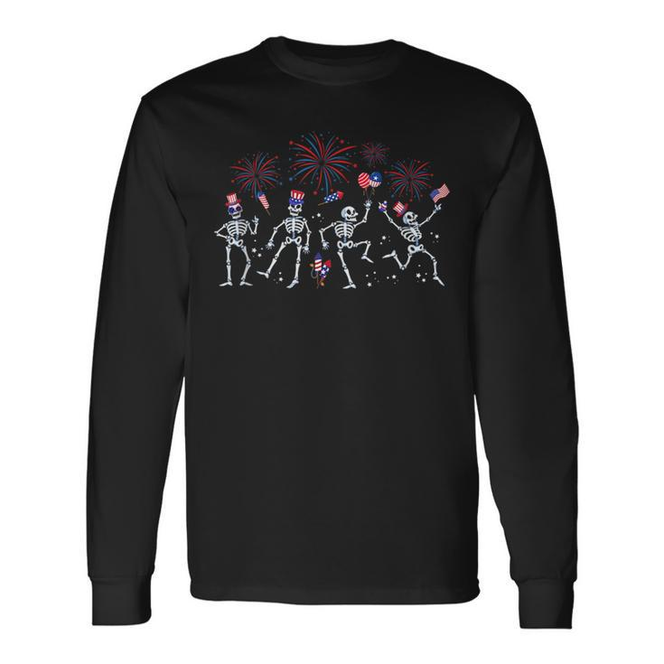 Fourth Of July America Skeletons Dancing With American Flag Dancing Long Sleeve T-Shirt T-Shirt