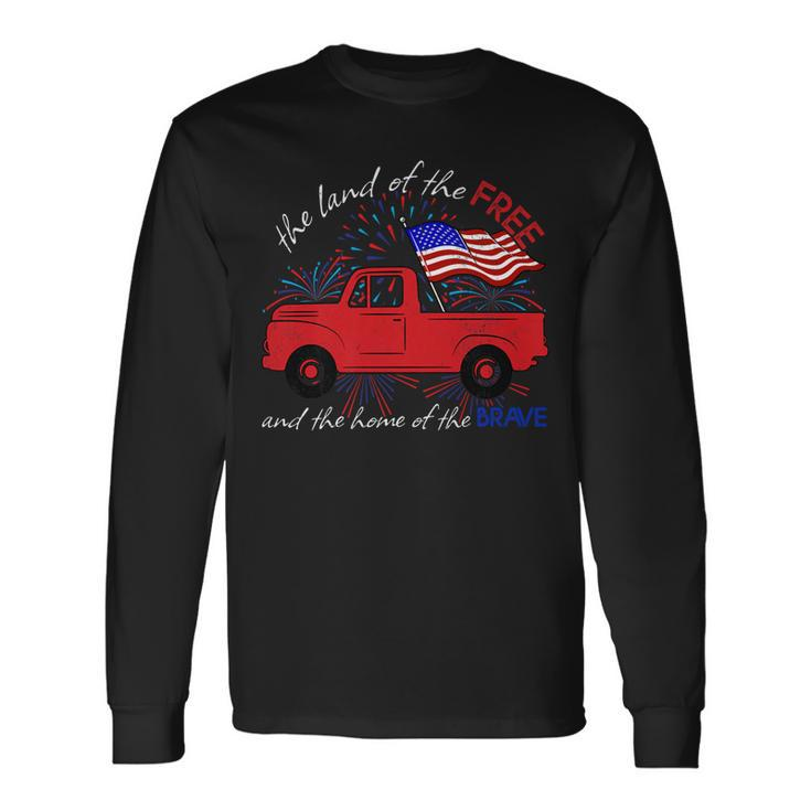 Fourth Of July Patriotic Classic Pickup Truck American Flag Long Sleeve T-Shirt T-Shirt