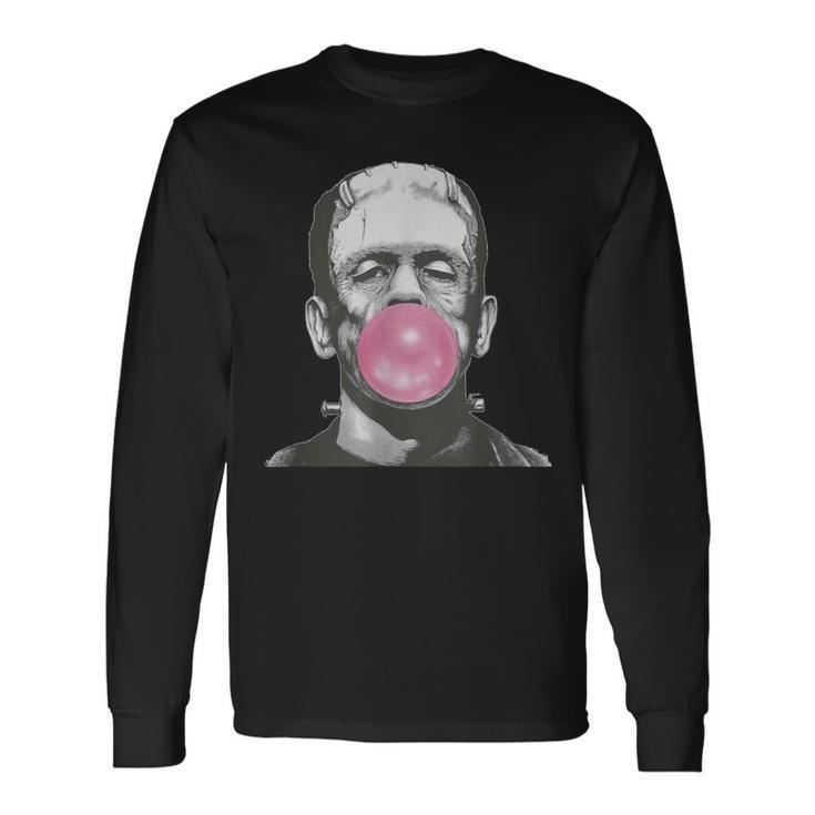 Frankenstein Monster With Pink Bubblegum Bubble Long Sleeve T-Shirt