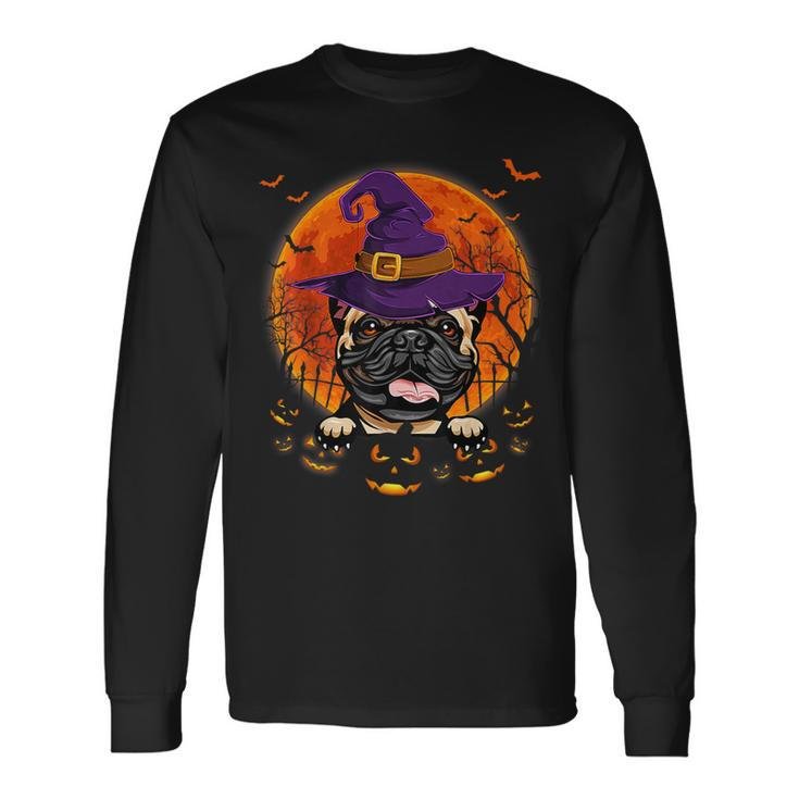 French Bulldog Witch Halloween Pumpkin Scary Costume Long Sleeve T-Shirt