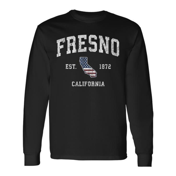 Fresno California Ca Vintage American Flag Sports Long Sleeve T