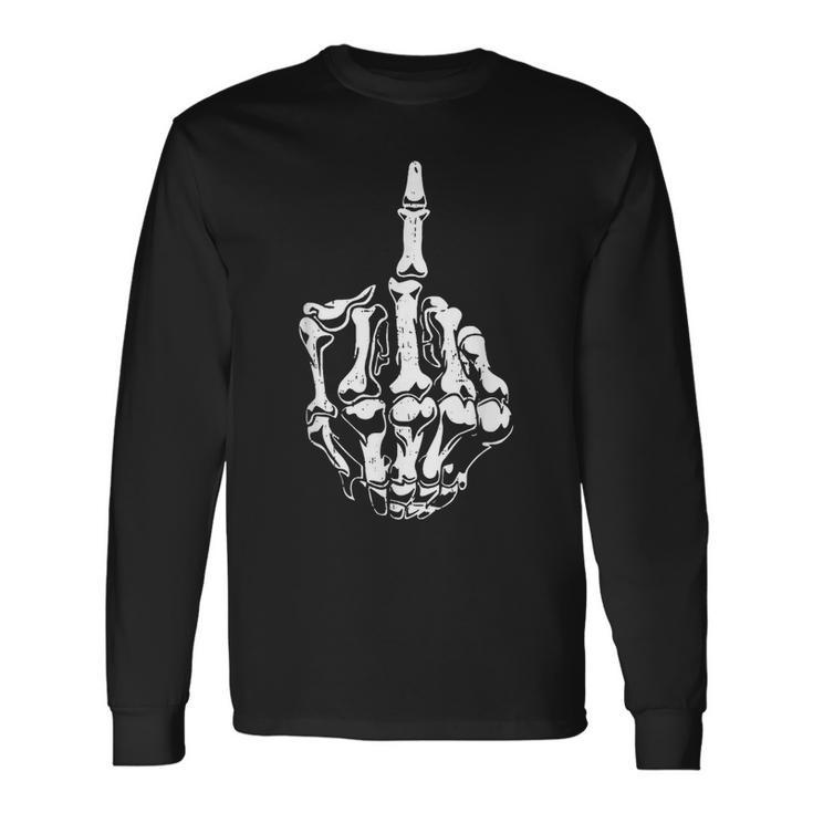 Fuck Off Halloween Skeleton Hand Middle Finger Adults Long Sleeve T-Shirt