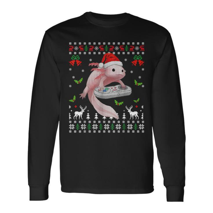 Fun Axolotl Gamer Axolotl Lover Ugly Christmas Sweater Long Sleeve T-Shirt