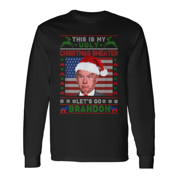 Anti Biden Ugly Christmas Sweater Let's Go Brandon Pjs Long Sleeve T-Shirt