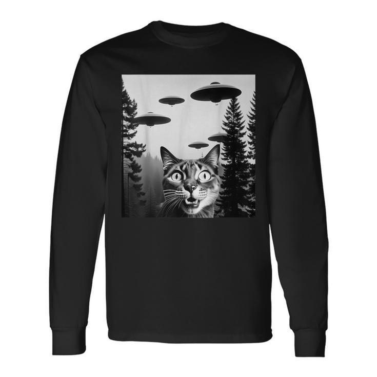 Cats With Alien Ufo Spaceship Cat Lovers Long Sleeve T-Shirt